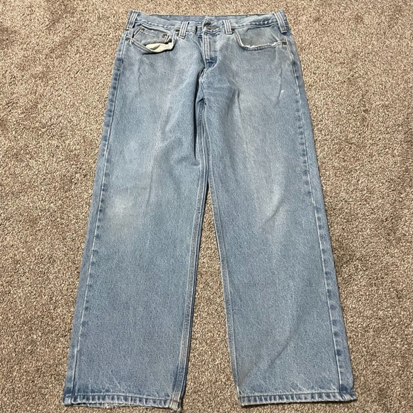 Carhartt Denim Jeans Mens 36x30 Relaxed Fit Light Wash Faded Work Jeans B460-LVB - Picture 1 of 12